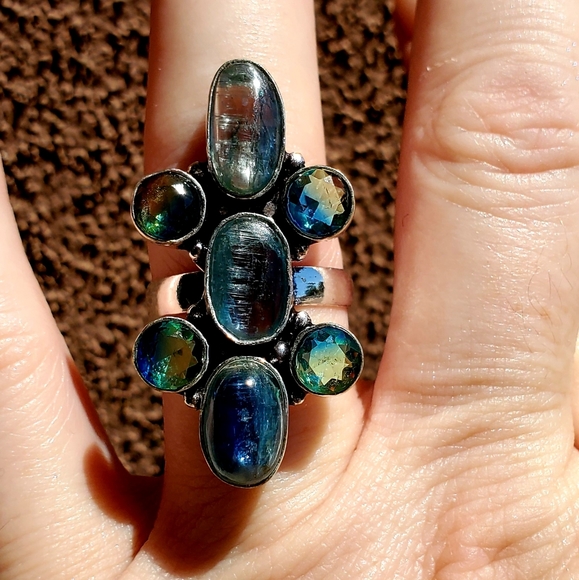 New Kyanite & Bi-Color Tourmaline 925 Silver Ring. - Picture 8 of 10